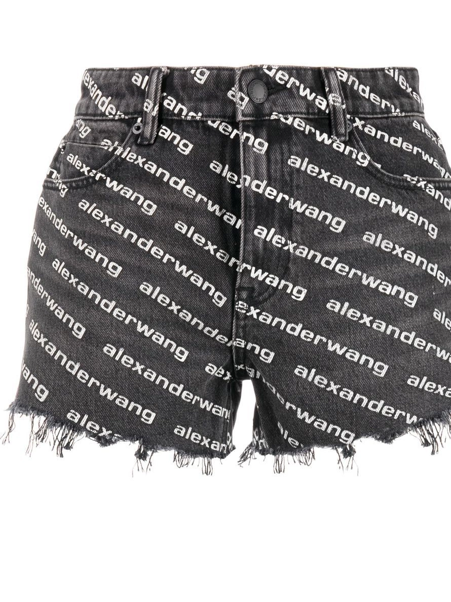 Affordable Women denim Bite shorts Alexander logo-print Wang 0217