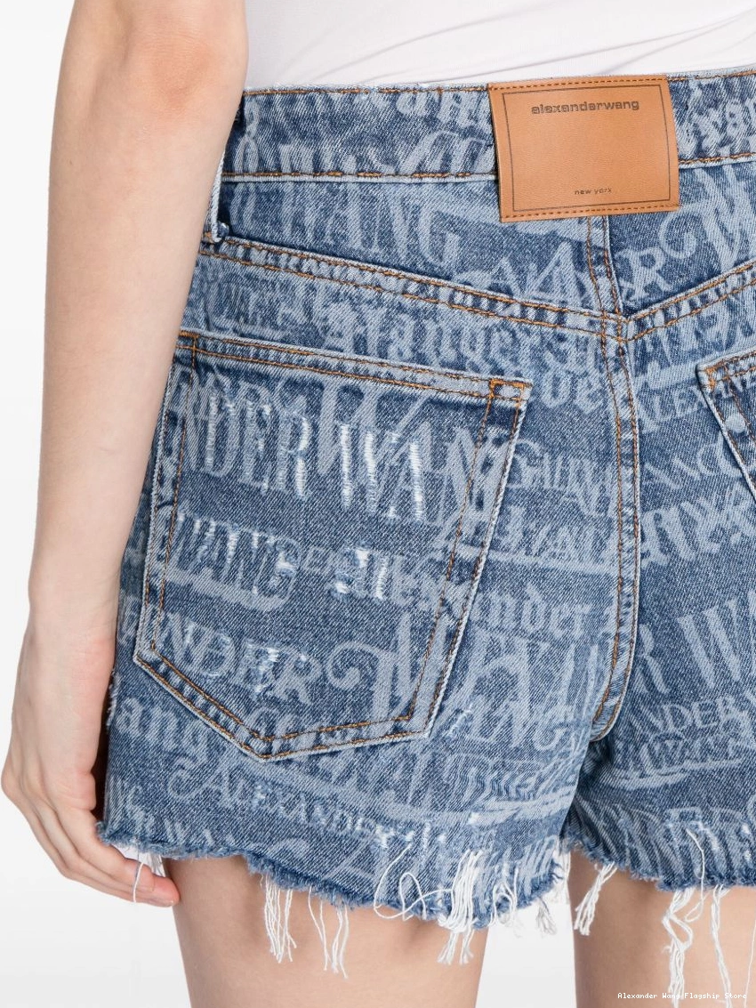 Affordable Women denim Bite logo-print Wang shorts Alexander 0223