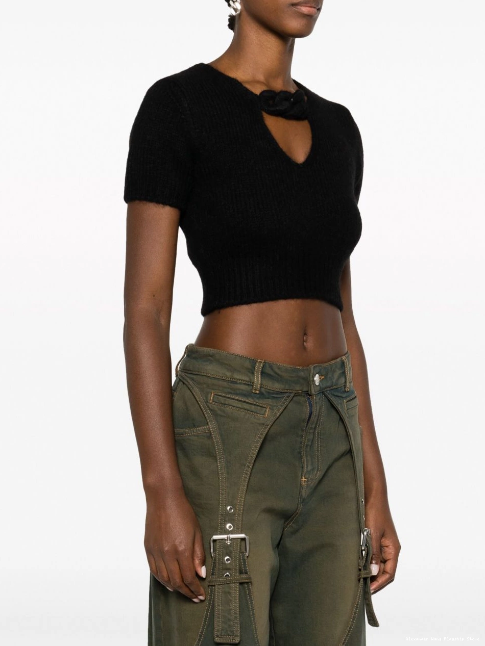 Affordable Wang chain-detail top Alexander cropped knitted Women 0211