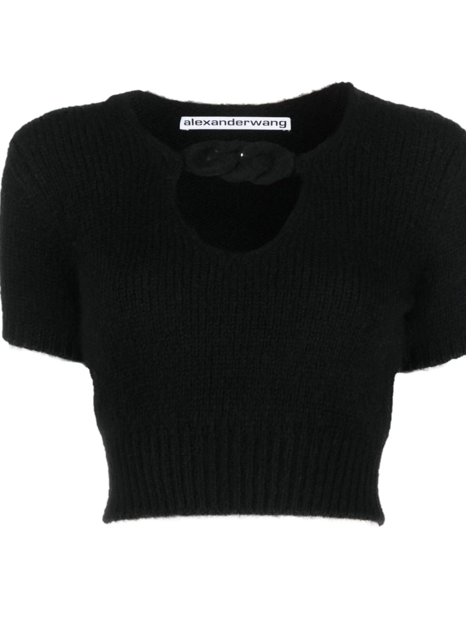 Affordable Wang chain-detail top Alexander cropped knitted Women 0211