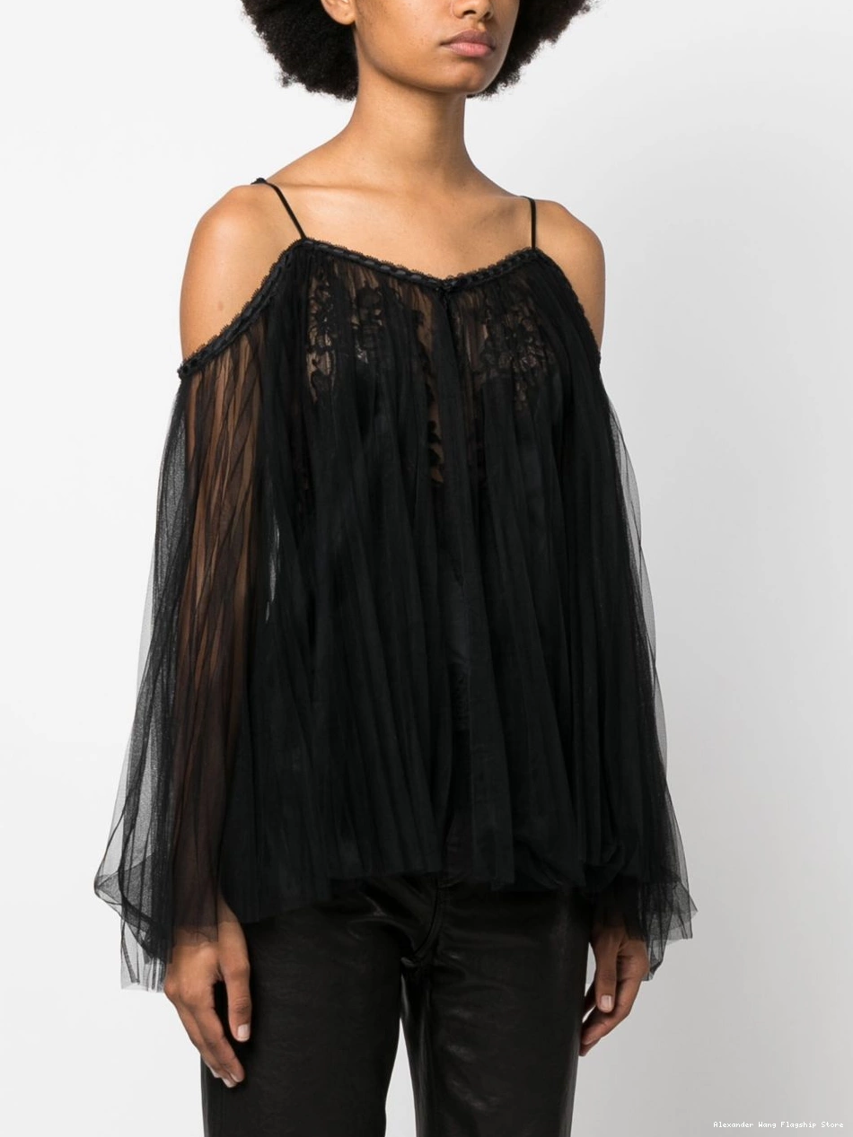 Affordable Wang Women charmeuse tunic top lace-embroidered Alexander 0211