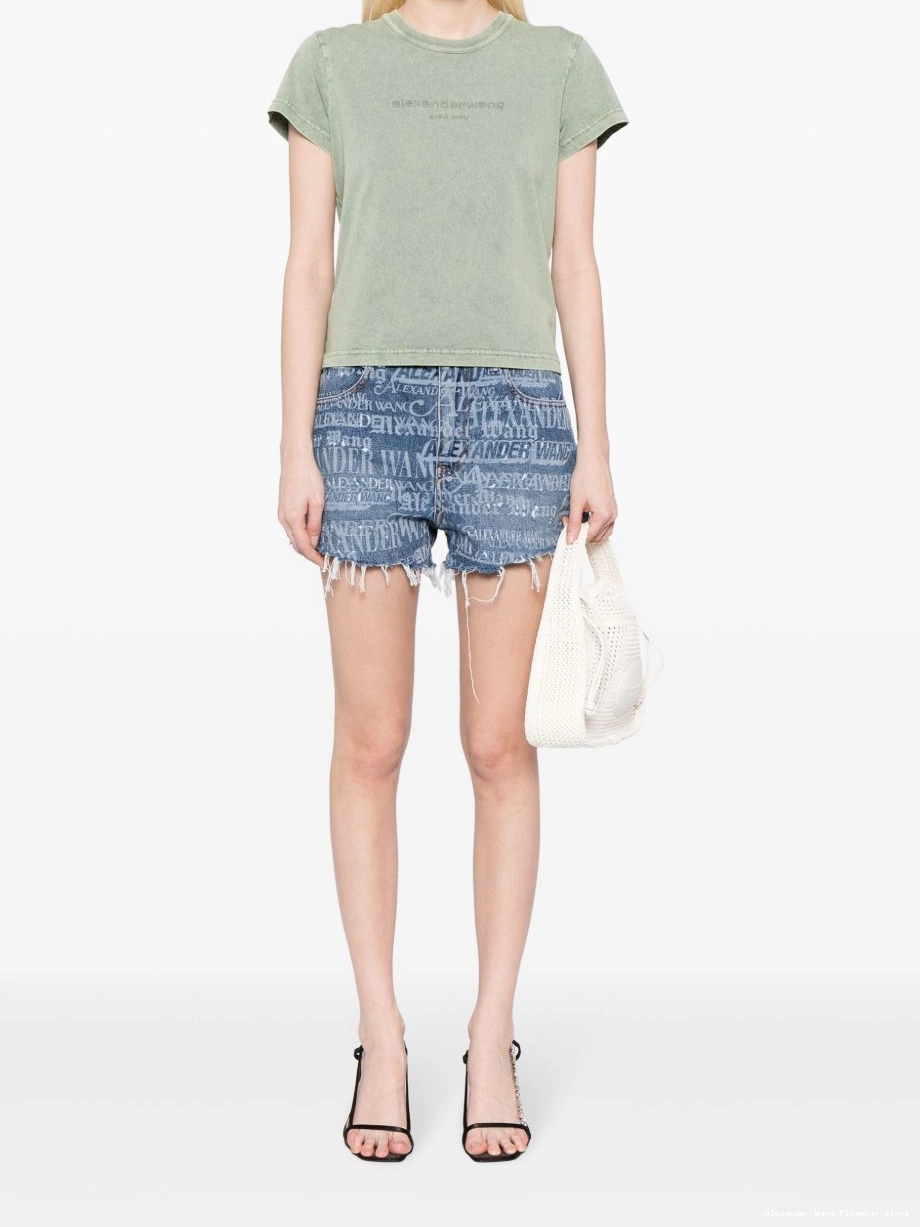 Affordable Women denim Bite logo-print Wang shorts Alexander 0223