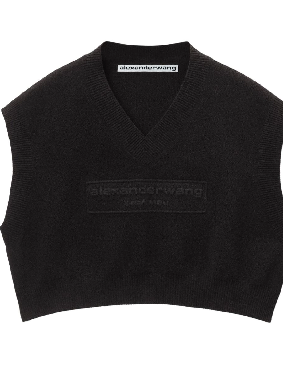 Affordable Wang Alexander knitted top cropped logo-embossed Women 0226