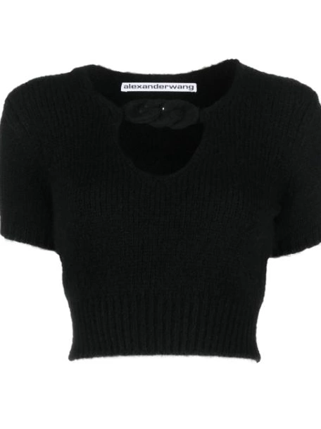 Affordable Wang chain-detail top Alexander cropped knitted Women 0211