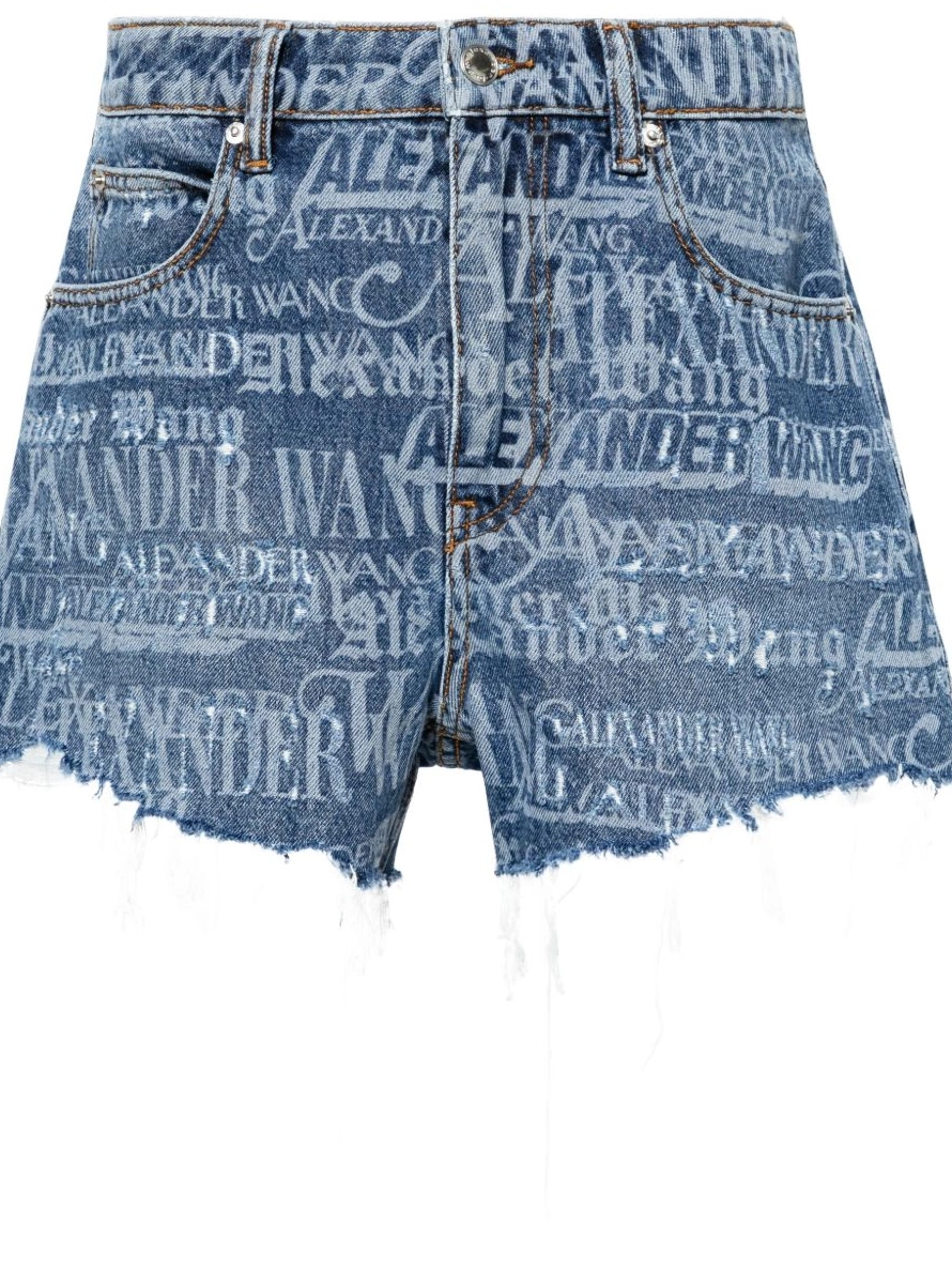 Affordable Women denim Bite logo-print Wang shorts Alexander 0223